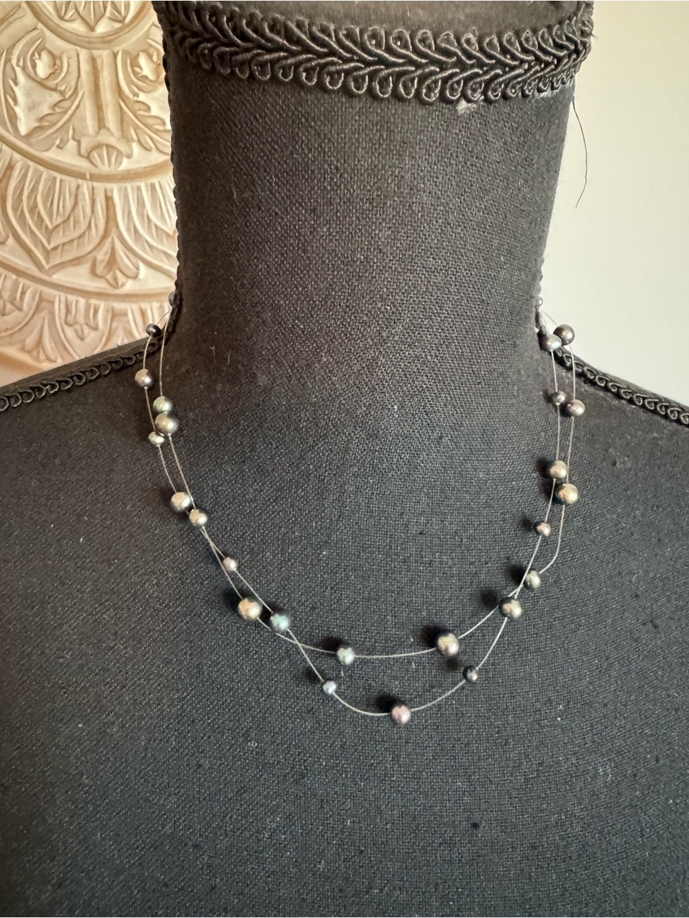NWT Delicate Black “floating” Multistrand Pearl Necklace
